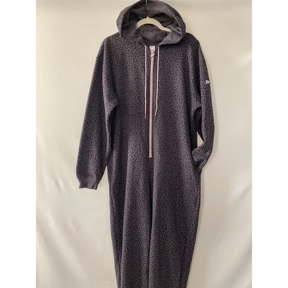 Fabletics Womens Gray Onesie Leopard Print Forever Fleece Hooded Size L - Picture 3 of 14